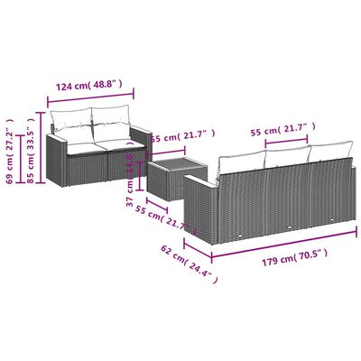 vidaXL 6-tlg. Garten-Sofagarnitur mit Kissen Schwarz Poly Rattan