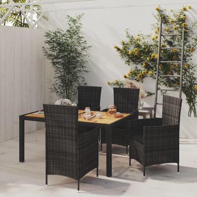 vidaXL 5-tlg. Garten-Essgruppe mit Kissen Poly Rattan Schwarz