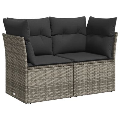 vidaXL 11-tlg. Garten-Sofagarnitur mit Kissen Grau Poly Rattan