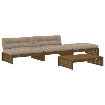 vidaXL 4-tlg. Garten-Lounge-Set mit Kissen Honigbraun Massivholz