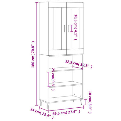 vidaXL Highboard Räuchereiche 69,5x34x180 cm Holzwerkstoff