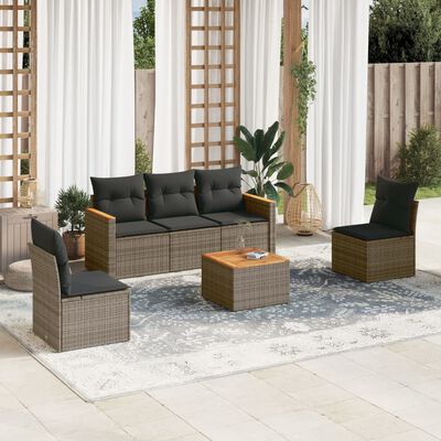 vidaXL 6-tlg. Garten-Sofagarnitur mit Kissen Grau Poly Rattan