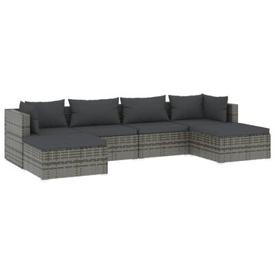 vidaXL 6-tlg. Garten-Lounge-Set mit Kissen Poly Rattan Grau