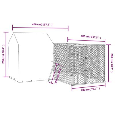 vidaXL Outdoor-Hundezwinger mit Dach Silbern 4x4x2,5m Verzinkter Stahl