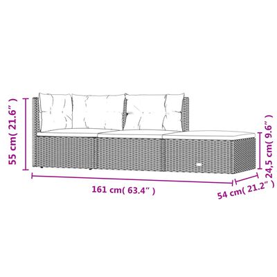 vidaXL 3-tlg. Garten-Lounge-Set mit Kissen Grau Poly Rattan