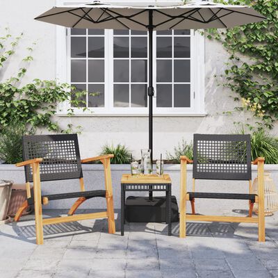 vidaXL Gartenstühle 2 Stk. Schwarz Poly Rattan und Akazienholz