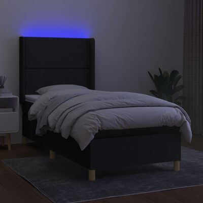 vidaXL Boxspringbett mit Matratze & LED Schwarz 90x190 cm Stoff