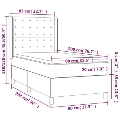 vidaXL Boxspringbett mit Matratze & LED Hellgrau 80x200 cm Stoff