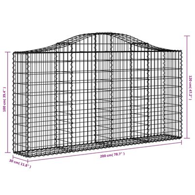 vidaXL Gabionen mit Hochbogen 30Stk. 200x30x100/120cm Verzinktes Eisen