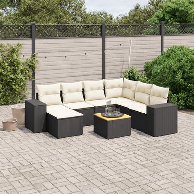 vidaXL 8-tlg. Garten-Sofagarnitur mit Kissen Schwarz Poly Rattan