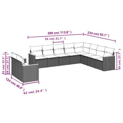 vidaXL 10-tlg. Garten-Sofagarnitur mit Kissen Beige Poly Rattan