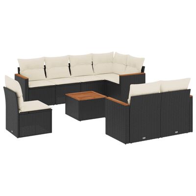 vidaXL 9-tlg. Garten-Sofagarnitur mit Kissen Schwarz Poly Rattan