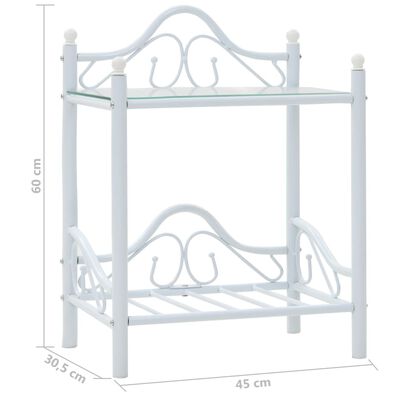 vidaXL Nachttisch Stahl und Hartglas 45x30,5x60 cm Weiß