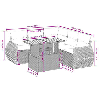 vidaXL 6-tlg. Garten-Sofagarnitur mit Kissen Schwarz Poly Rattan