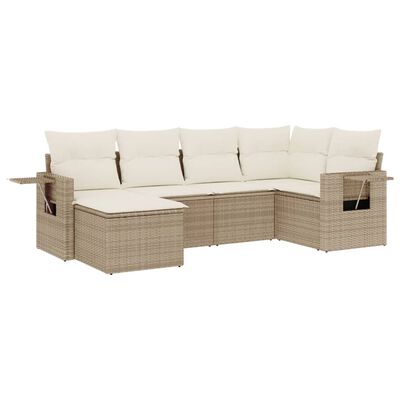 vidaXL 6-tlg. Garten-Sofagarnitur mit Kissen Beige Poly Rattan