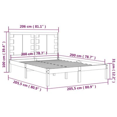 vidaXL Massivholzbett Schwarz Kiefer 200x200 cm