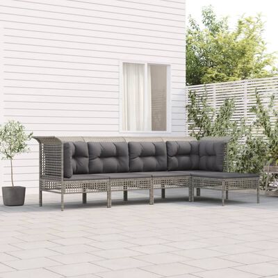 vidaXL 5-tlg. Garten-Lounge-Set mit Kissen Grau Poly Rattan