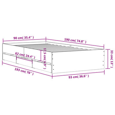 vidaXL Bettgestell mit Schubladen Grau Sonoma 90x190 cm Holzwerkstoff