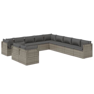 vidaXL 11-tlg. Garten-Lounge-Set mit Kissen Grau Poly Rattan