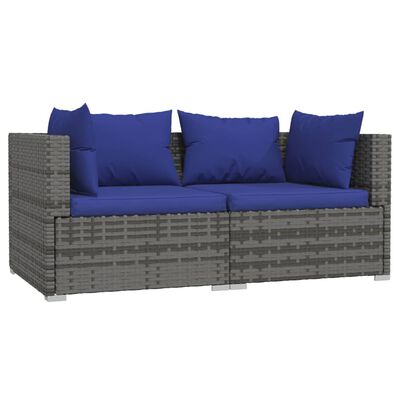 vidaXL 3-tlg. Garten-Lounge-Set mit Kissen Grau Poly Rattan