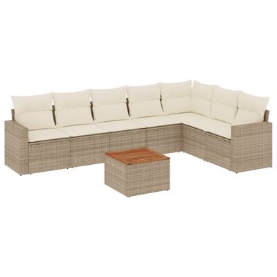 vidaXL 8-tlg. Garten-Sofagarnitur mit Kissen Beige Poly Rattan