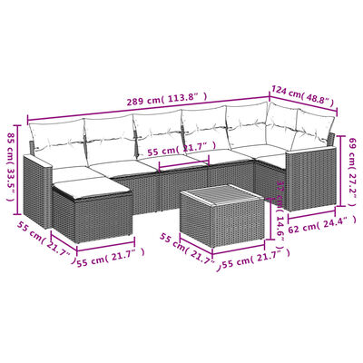 vidaXL 8-tlg. Garten-Sofagarnitur mit Kissen Beige Poly Rattan