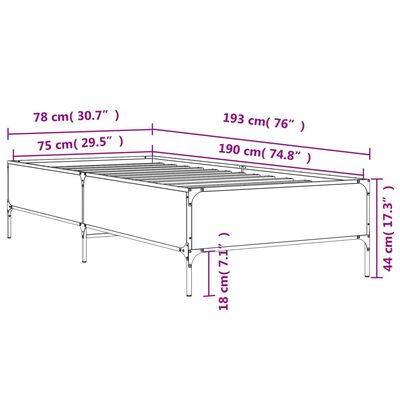 vidaXL Bettgestell Räuchereiche 75x190 cm Holzwerkstoff und Metall