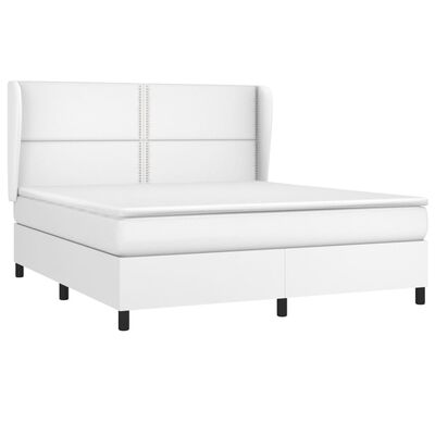 vidaXL Boxspringbett mit Matratze Weiß 160x200 cm Kunstleder