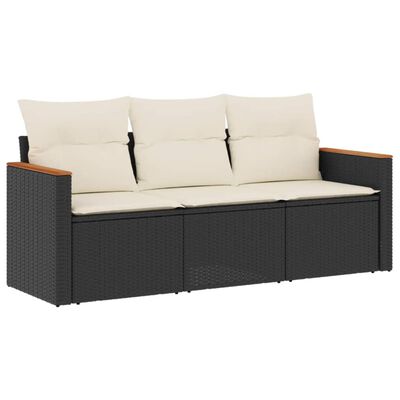 vidaXL 3-tlg. Garten-Sofagarnitur mit Kissen Schwarz Poly Rattan