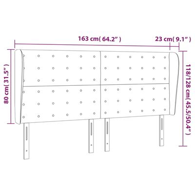 vidaXL Kopfteil mit Ohren Dunkelgrau 163x23x118/128 cm Samt