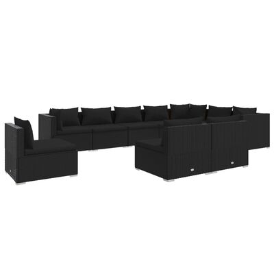 vidaXL 10-tlg. Garten-Lounge-Set mit Kissen Poly Rattan Schwarz