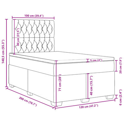 vidaXL Boxspringbett mit Matratze Dunkelgrau 120x200 cm Samt