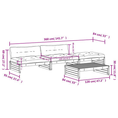 vidaXL 4-tlg. Garten-Lounge-Set mit Kissen Massivholz