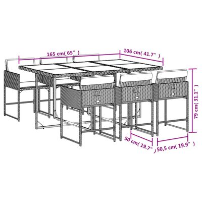 vidaXL 7-tlg. Garten-Essgruppe mit Kissen Schwarz Poly Rattan