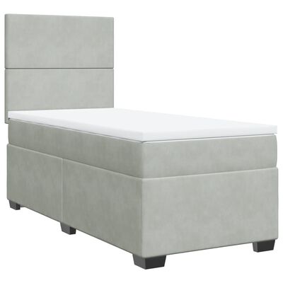 vidaXL Boxspringbett mit Matratze Hellgrau 100x200 cm Samt