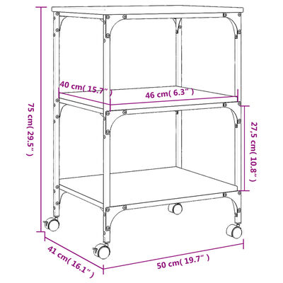 vidaXL Druckerständer 3 Ablagen Räuchereiche 50x41x75 cm Holzwerkstoff