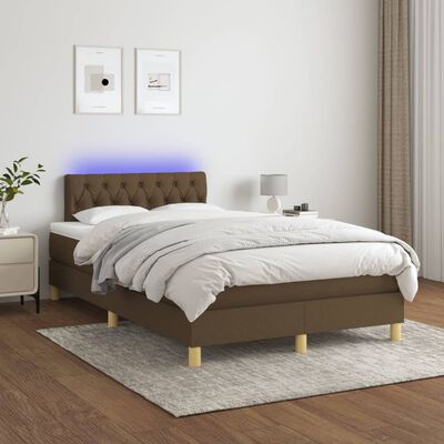 vidaXL Boxspringbett mit Matratze & LED Dunkelbraun 120x200 cm Stoff