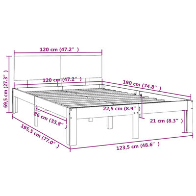 vidaXL Massivholzbett Honigbraun 120x190 cm