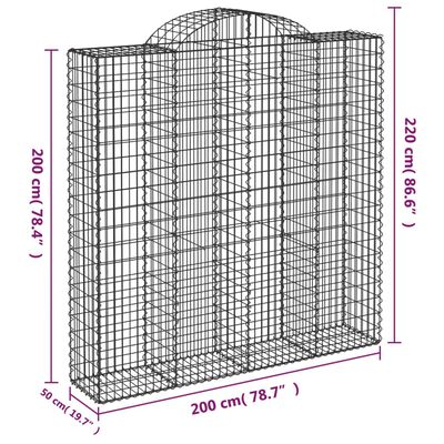 vidaXL Gabionen mit Hochbogen 10Stk. 200x50x200/220cm Verzinktes Eisen