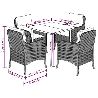 vidaXL 5-tlg. Garten-Essgruppe mit Kissen Braun Poly Rattan