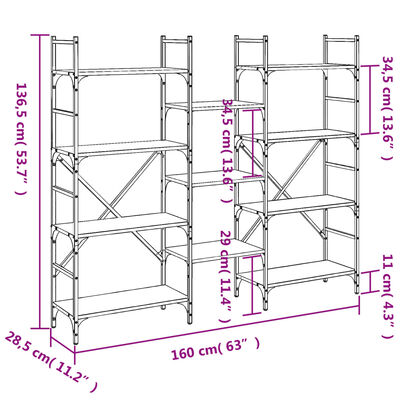 vidaXL Bücherregal Räuchereiche 160x28,5x136,5 cm Holzwerkstoff