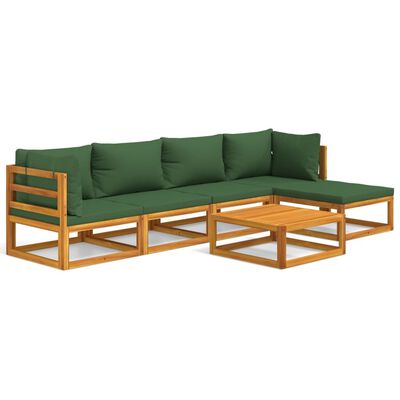 vidaXL 6-tlg. Garten-Lounge-Set mit Grünen Kissen Massivholz