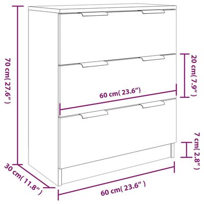 vidaXL 3-tlg. Sideboard Räuchereiche Holzwerkstoff