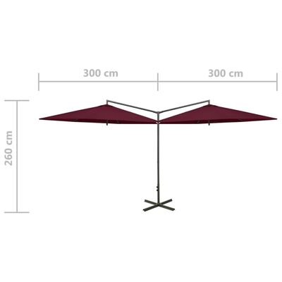 vidaXL Doppel-Sonnenschirm mit Stahl-Mast 600 cm Bordeauxrot