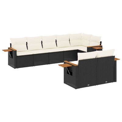 vidaXL 8-tlg. Garten-Sofagarnitur mit Kissen Schwarz Poly Rattan