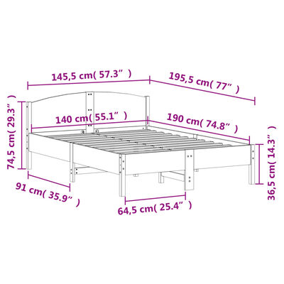 vidaXL Massivholzbett ohne Matratze Weiß 140x190 cm Kiefernholz