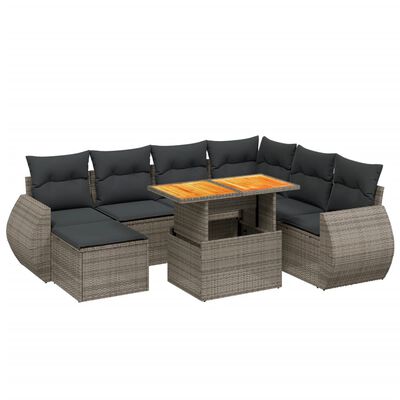 vidaXL 8-tlg. Garten-Sofagarnitur mit Kissen Grau Poly Rattan