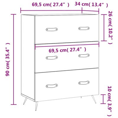 vidaXL Kommode Hochglanz-Weiß 69,5x34x90 cm Holzwerkstoff