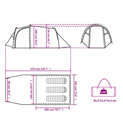 vidaXL Tunnel-Campingzelt 3 Personen Weiß Dunkel Wasserdicht