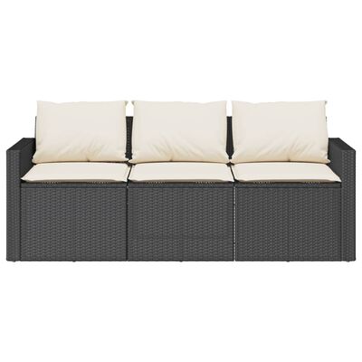 vidaXL Gartensofa mit Kissen 3-Sitzer Schwarz Poly Rattan